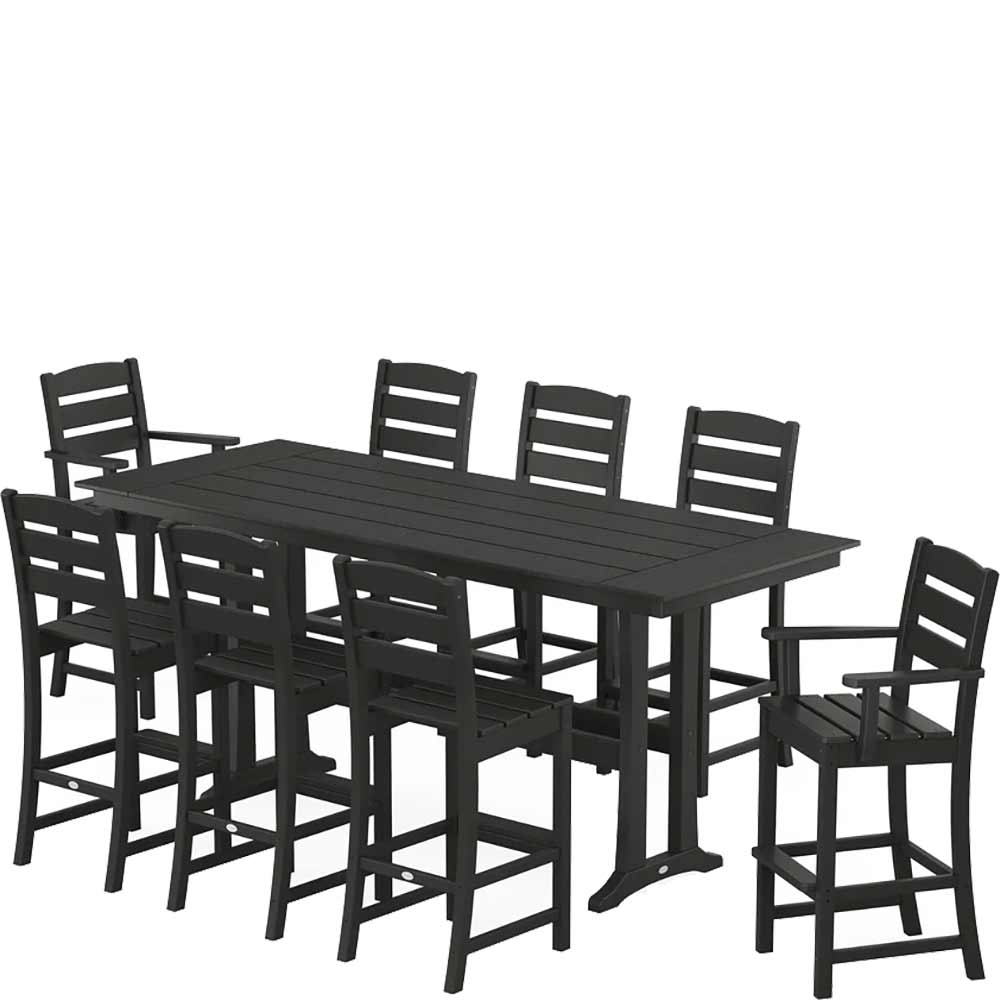POLYWOOD® Lakeside 9-Piece Farmhouse Bar Set with Trestle Legs - PWS1907-1 Dining Set POLYWOOD®