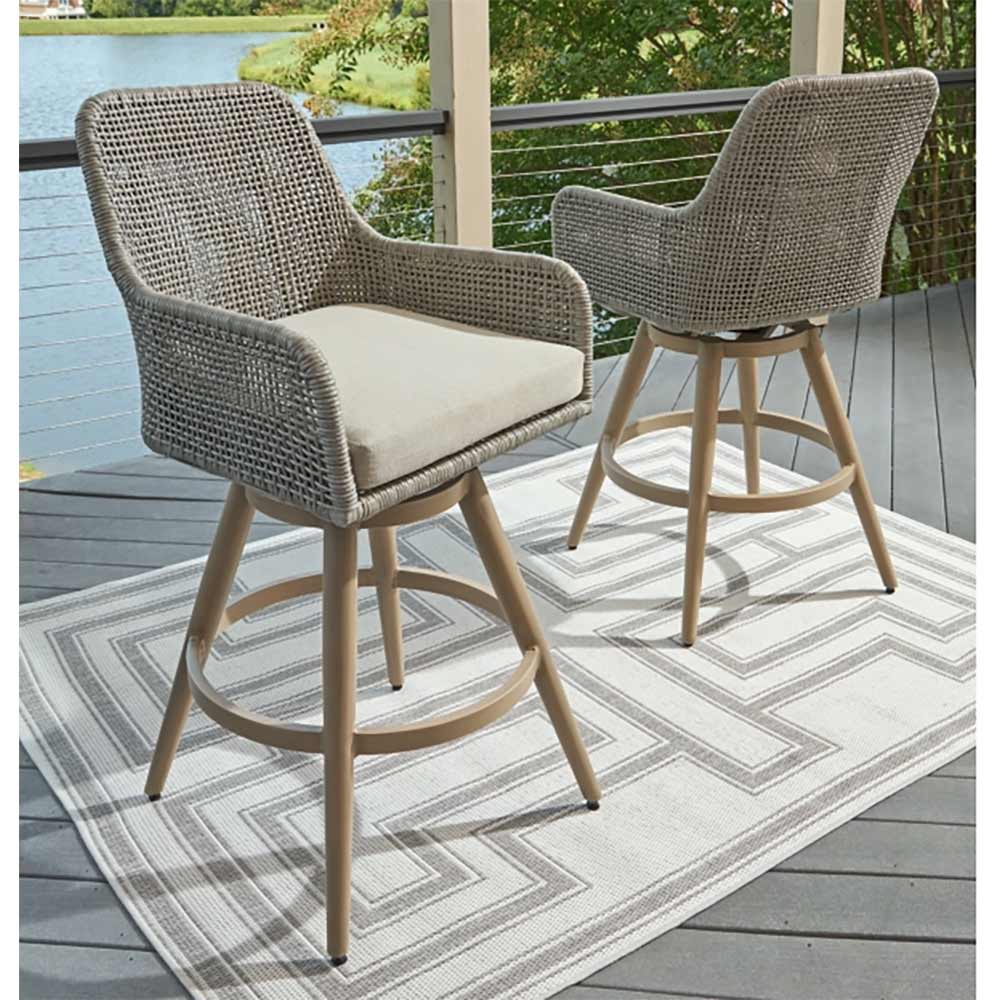 Ashley Furniture - Seton Creek Outdoor Bar Height Barstool with Cushion (Set of 2) chairs Ashley Furniture