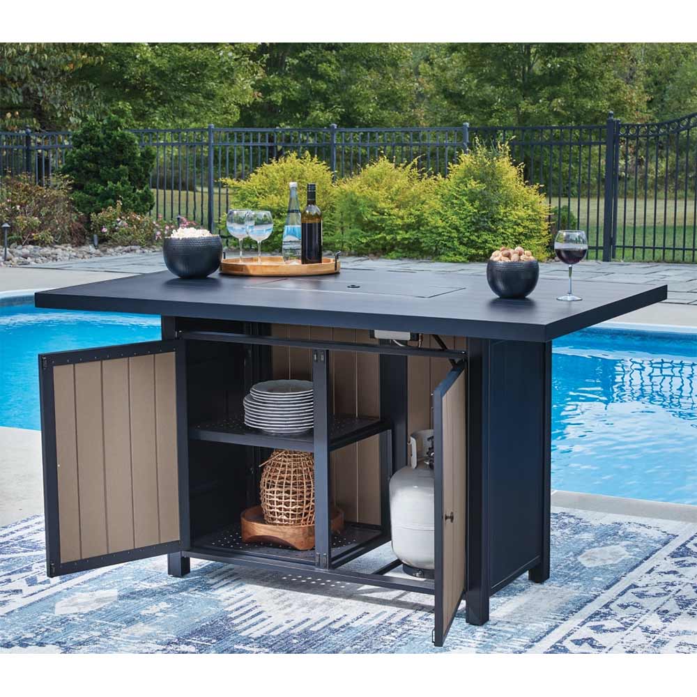 Ashley Furniture - Mabry Shores Outdoor Bar Table with Fire Pit Bar Cart Ashley Furniture
