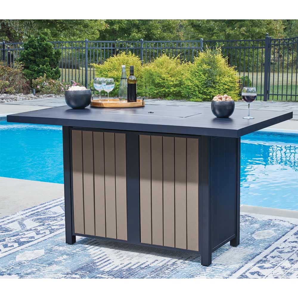Ashley Furniture - Mabry Shores Outdoor Bar Table with Fire Pit Bar Cart Ashley Furniture