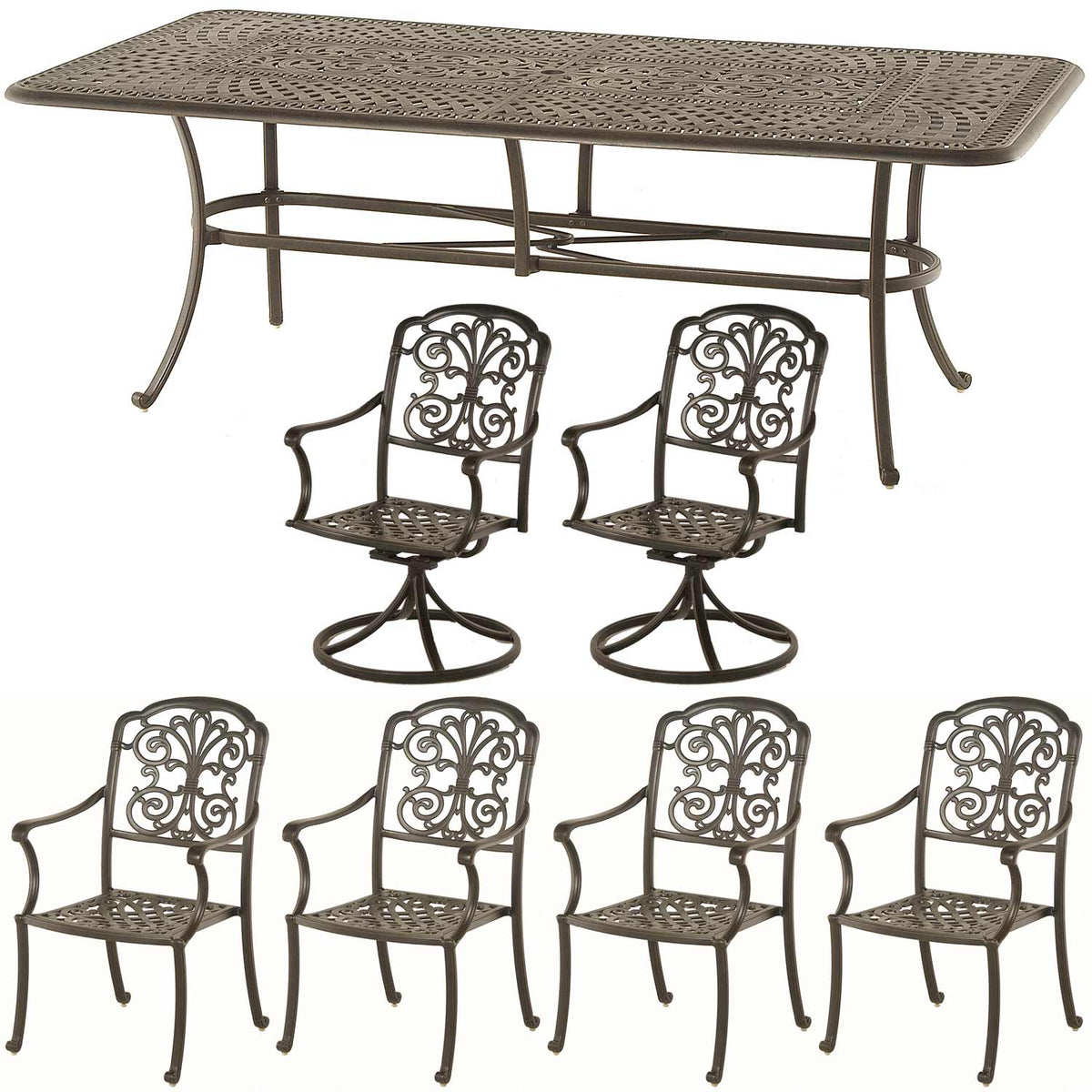 Hanamint Bella 42&quot; x 84&quot; Rectangular Table,  4 Chairs, 2 Swivel Chairs