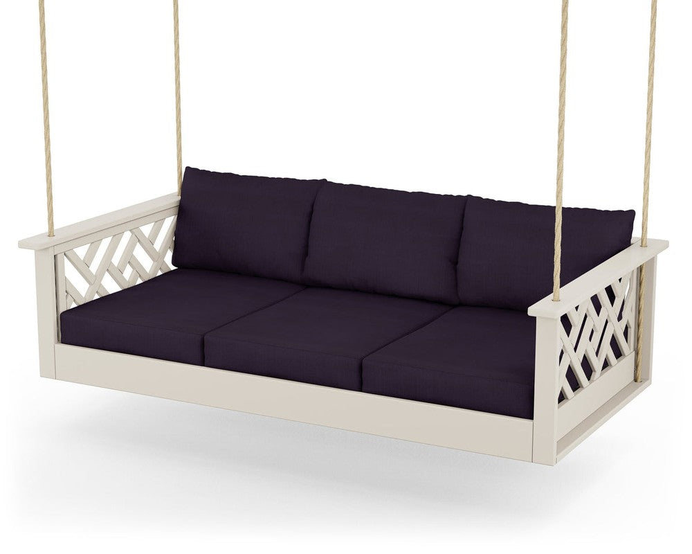 Chippendale Daybed Swing - Sand / Navy Linen