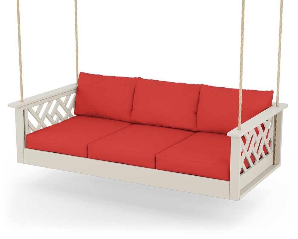 Chippendale Daybed Swing - Sand / Crimson Linen