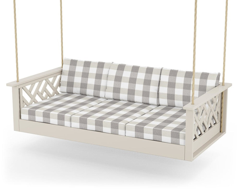 Chippendale Daybed Swing - Sand / Buffalo Plaid Grey Mist