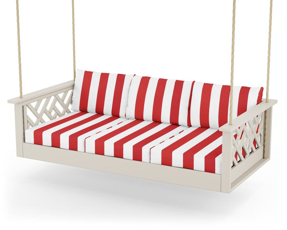 Chippendale Daybed Swing - Sand / Cabana Stripe Crimson