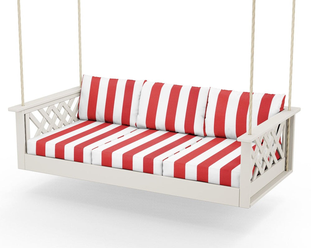 Wovendale Daybed Swing - Sand / Cabana Stripe Crimson