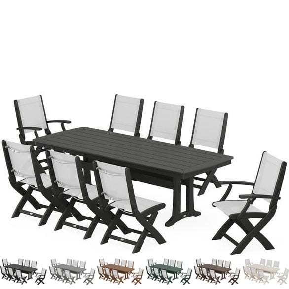 POLYWOOD® Dining Set - Coastal Folding 9-Piece with Trestle Legs - PWS1447-1 Dining Set POLYWOOD®