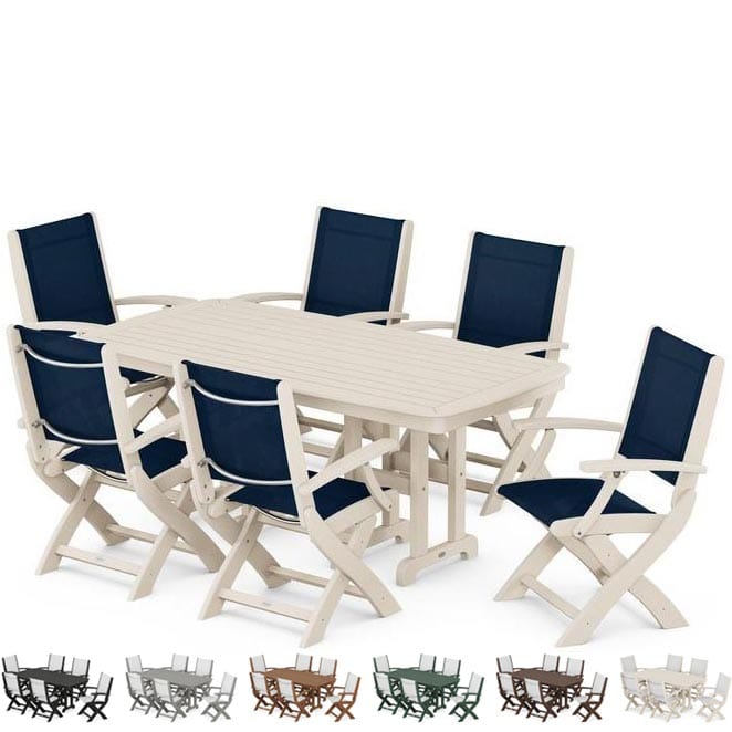 POLYWOOD® Dining Set - Coastal Folding Chair 7-Piece - PWS154-1 Dining Set POLYWOOD®