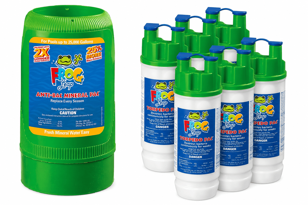 FROG Leap Anti-Bac Mineral Pac® for up to 40K gallons & FROG Leap Torpedo Pac - 6 Pack