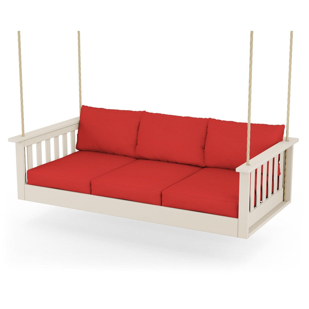 Vineyard Daybed Swing - Sand / Crimson Linen