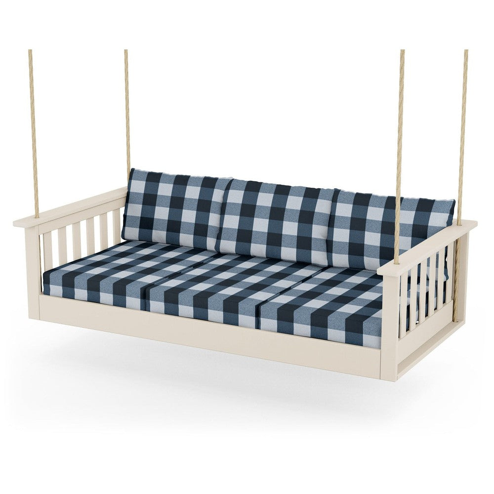 Vineyard Daybed Swing - Sand / Buffalo Plaid Marine Indigo