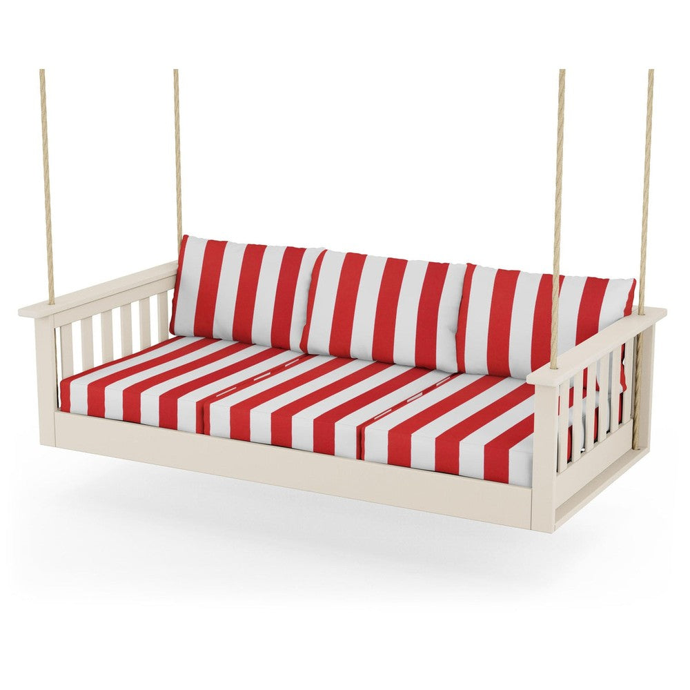 Vineyard Daybed Swing - Sand / Cabana Stripe Crimson