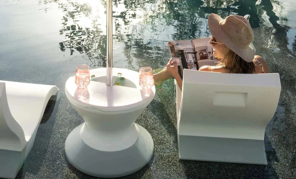 Ledge Lounger - Signature Side Table Lid With Umbrella Hole - In Pool Furniture Pool Furniture Ledge Lounger