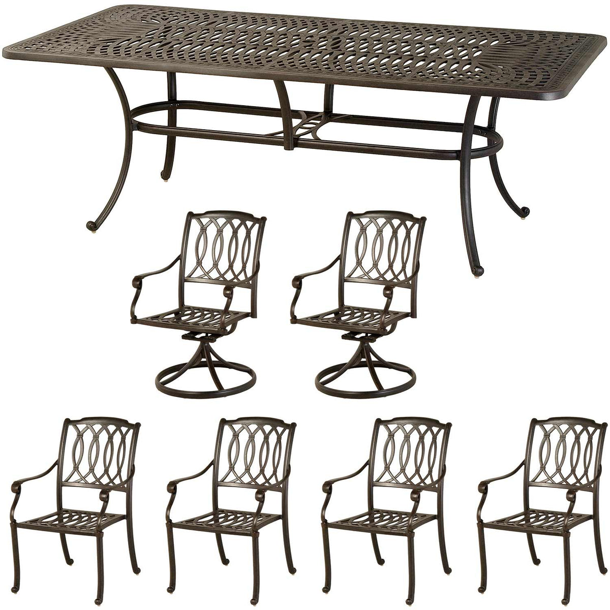 Hanamint Mayfair 42&quot; x 84&quot; Rectangular Table, 4 Chairs, 2 Swivel Chairs