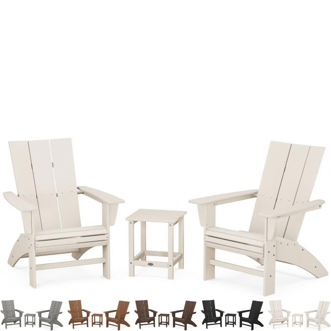 POLYWOOD® - Modern 3-Piece Curveback Adirondack Set with Long Island 18&quot; Side Table - PWS702-1