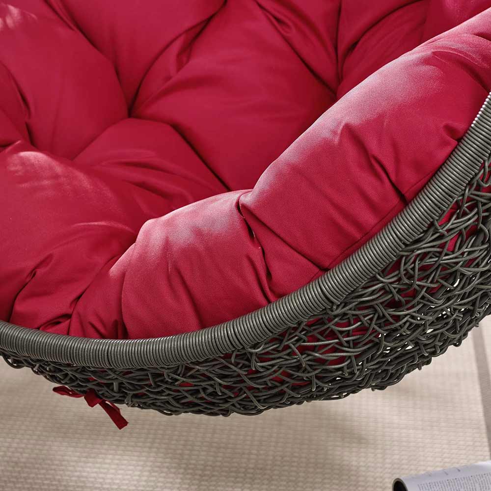 Modway - Hide Outdoor Patio Swing Chair With Stand & Red Cushion Egg Chair Modway
