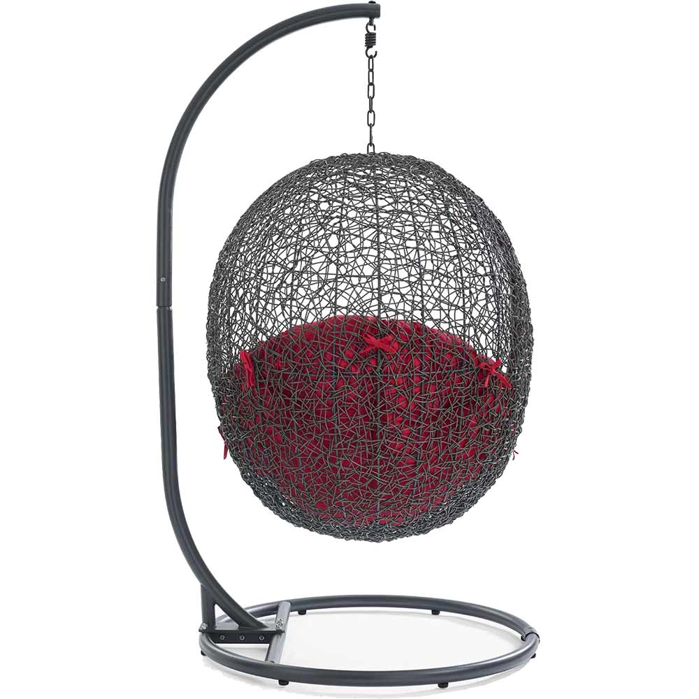 Modway - Hide Outdoor Patio Swing Chair With Stand & Red Cushion Egg Chair Modway