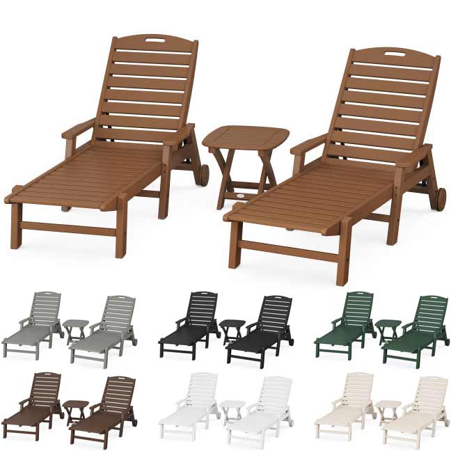 POLYWOOD® Nautical 3-Piece Chaise Set With Arms - PWS145-1