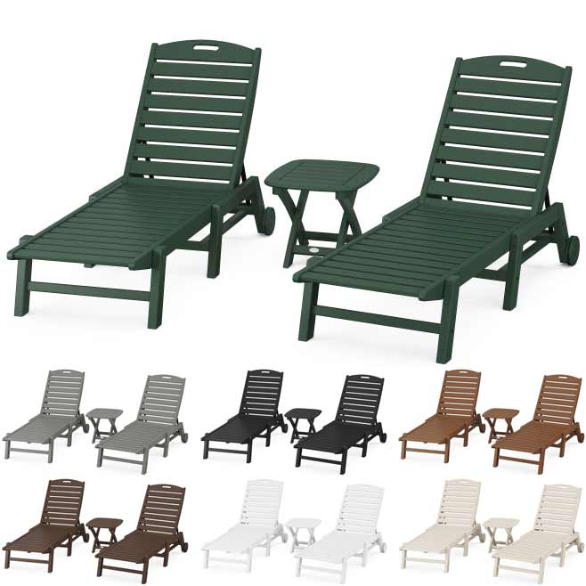 POLYWOOD® Nautical 3-Piece Chaise With Wheels Set - PWS157-1 Chaise POLYWOOD®