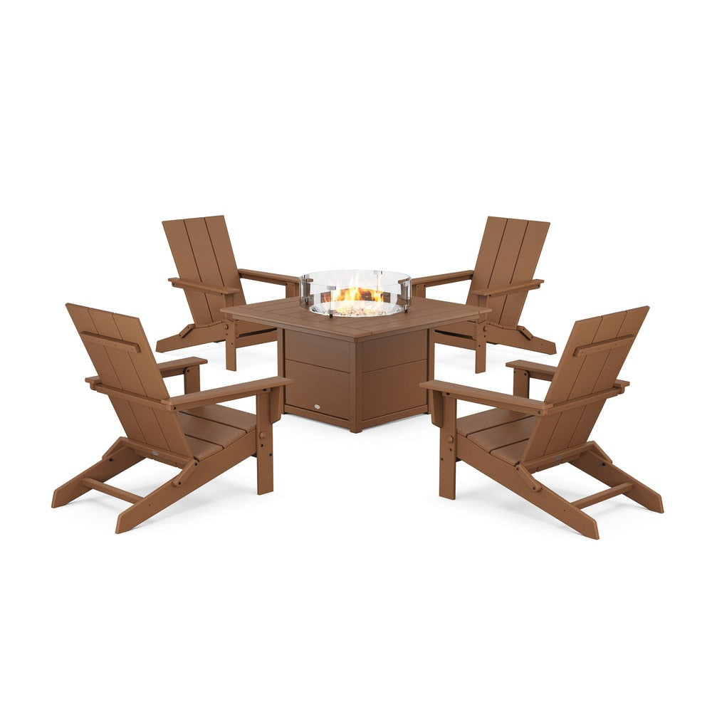 POLYWOOD® 5-Piece Modern Studio Folding Adirondack Conversation Set with Fire Pit Table - PWS1976-1 Dining Set POLYWOOD®