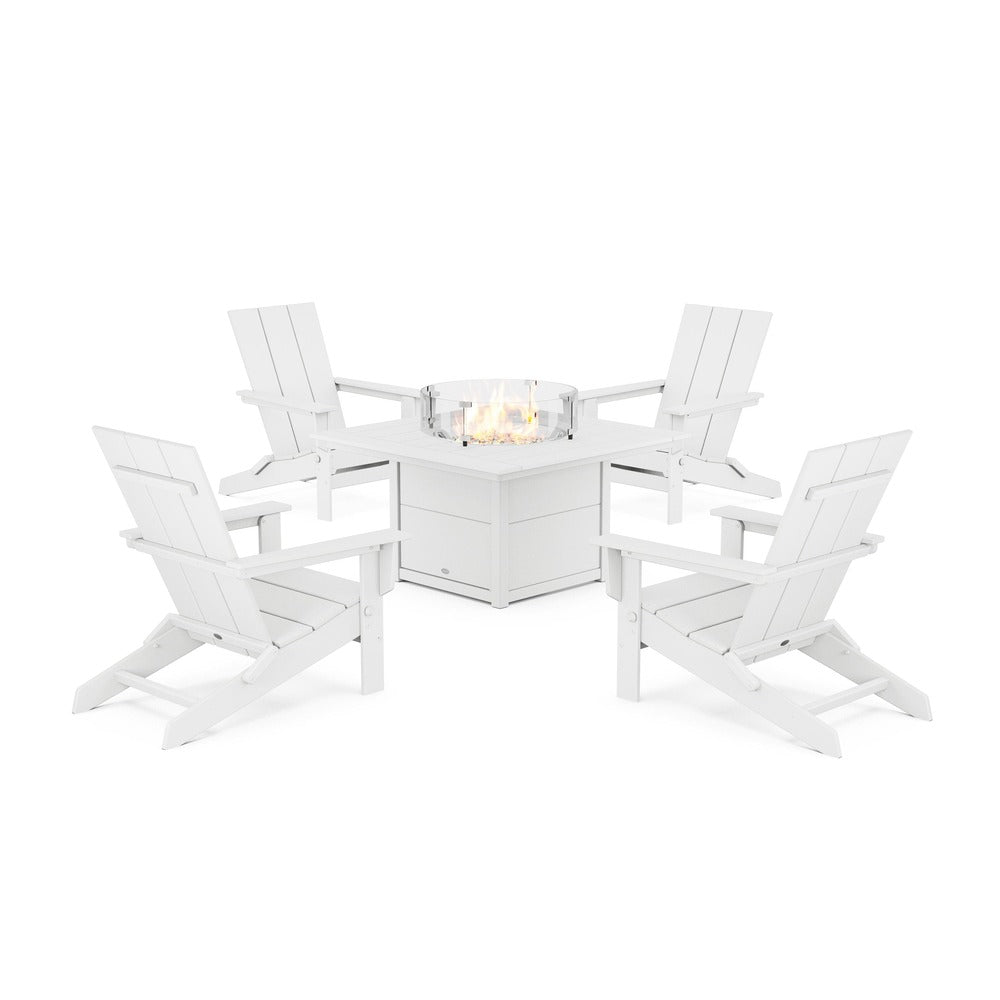 POLYWOOD® 5-Piece Modern Studio Folding Adirondack Conversation Set with Fire Pit Table - PWS1976-1 Dining Set POLYWOOD®