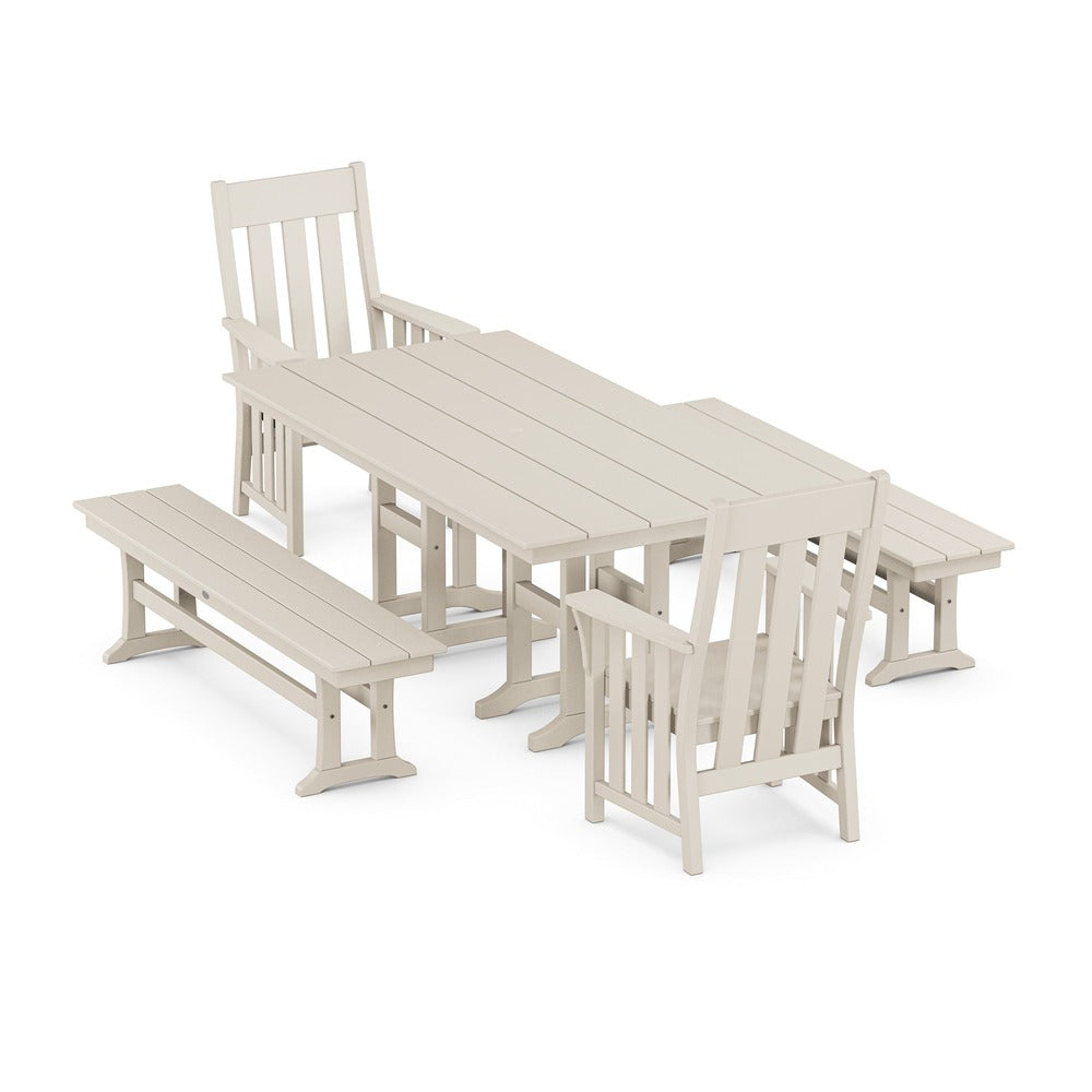 POLYWOOD® Acadia 5-Piece Farmhouse Dining Set with Benches - PWS2557-1 Dining Set POLYWOOD®