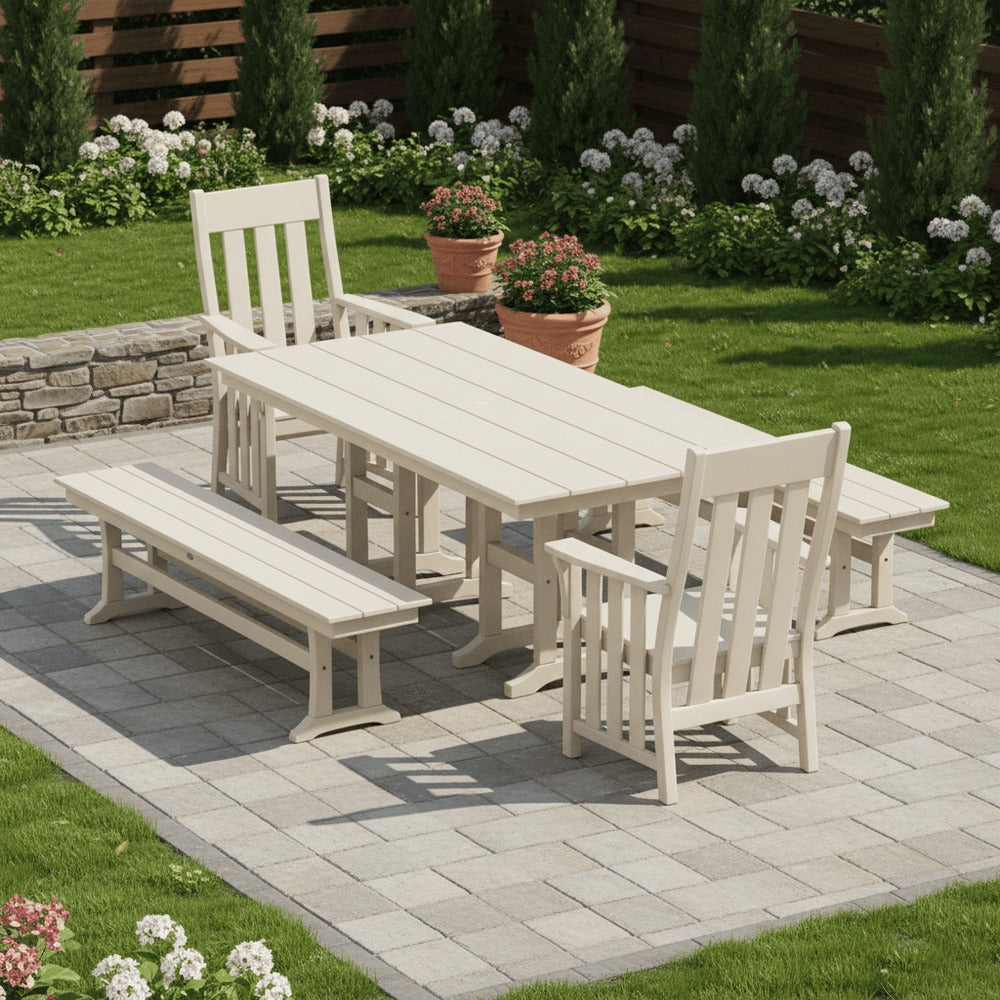 POLYWOOD® Acadia 5-Piece Farmhouse Dining Set with Benches - PWS2557-1 Dining Set POLYWOOD®