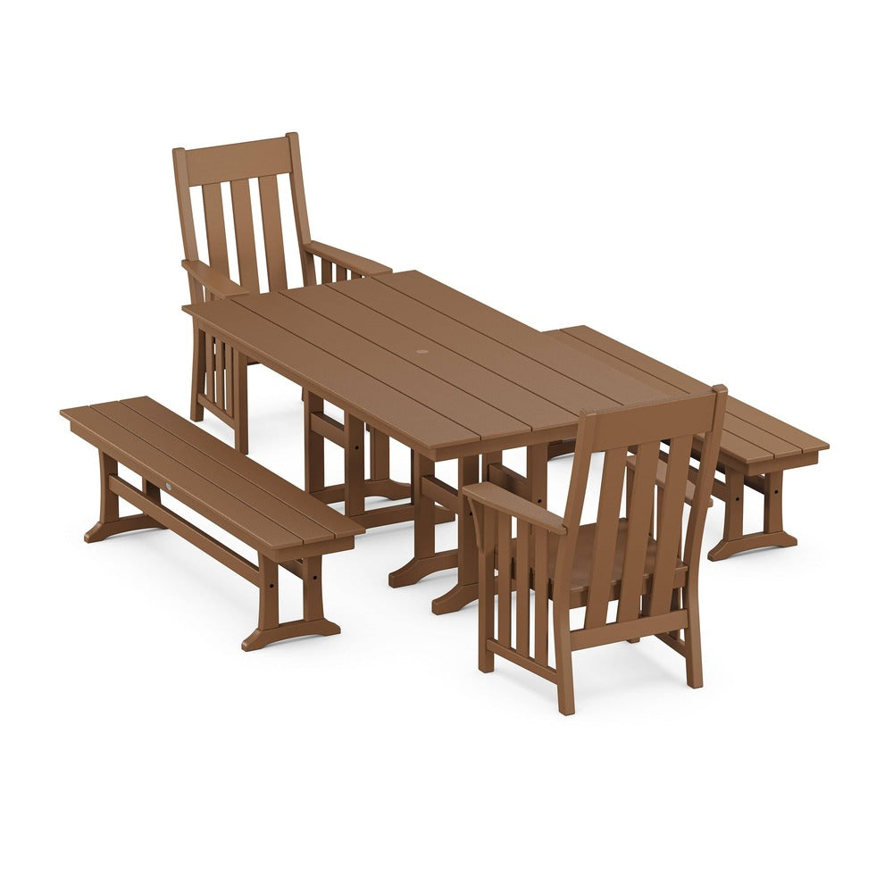 POLYWOOD® Acadia 5-Piece Farmhouse Dining Set with Benches - PWS2557-1 Dining Set POLYWOOD®