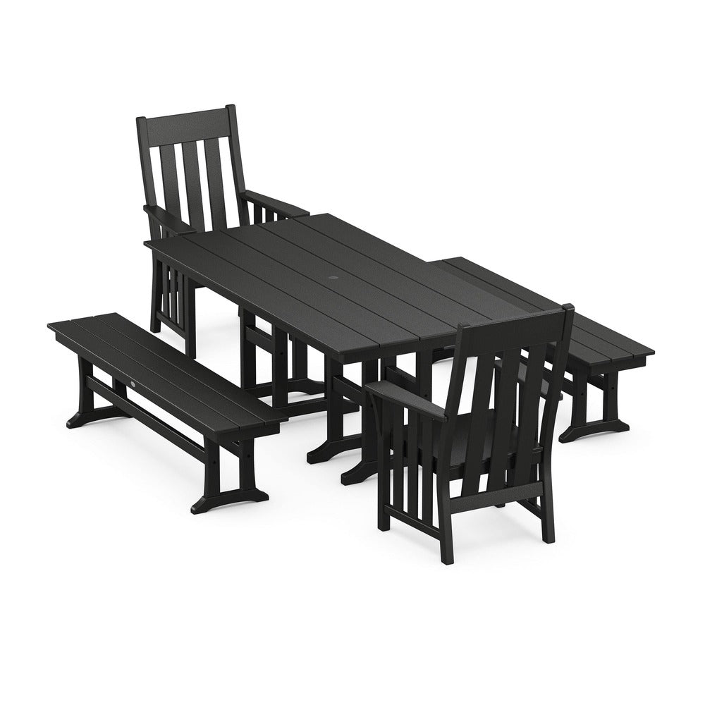 POLYWOOD® Acadia 5-Piece Farmhouse Dining Set with Benches - PWS2557-1 Dining Set POLYWOOD®