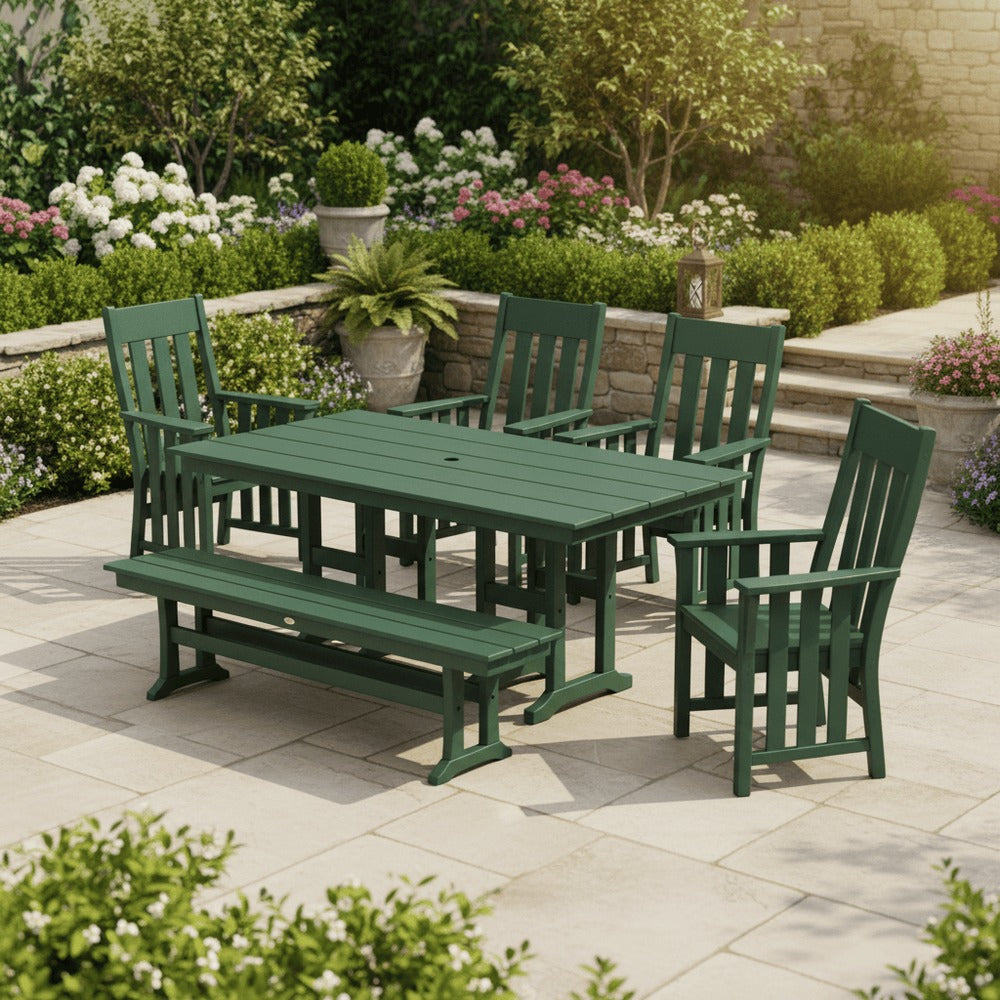 POLYWOOD® Acadia 6-Piece Farmhouse Dining Set with Bench - PWS2556-1 Dining Set POLYWOOD®