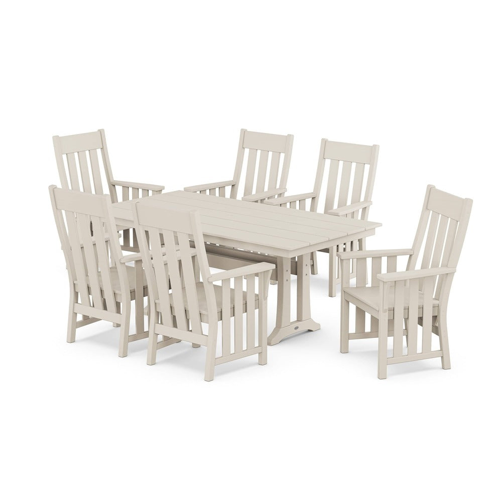 POLYWOOD® Acadia Arm Chair 7-Piece Farmhouse Dining Set with Trestle Legs - PWS2555-1 Dining Set POLYWOOD®