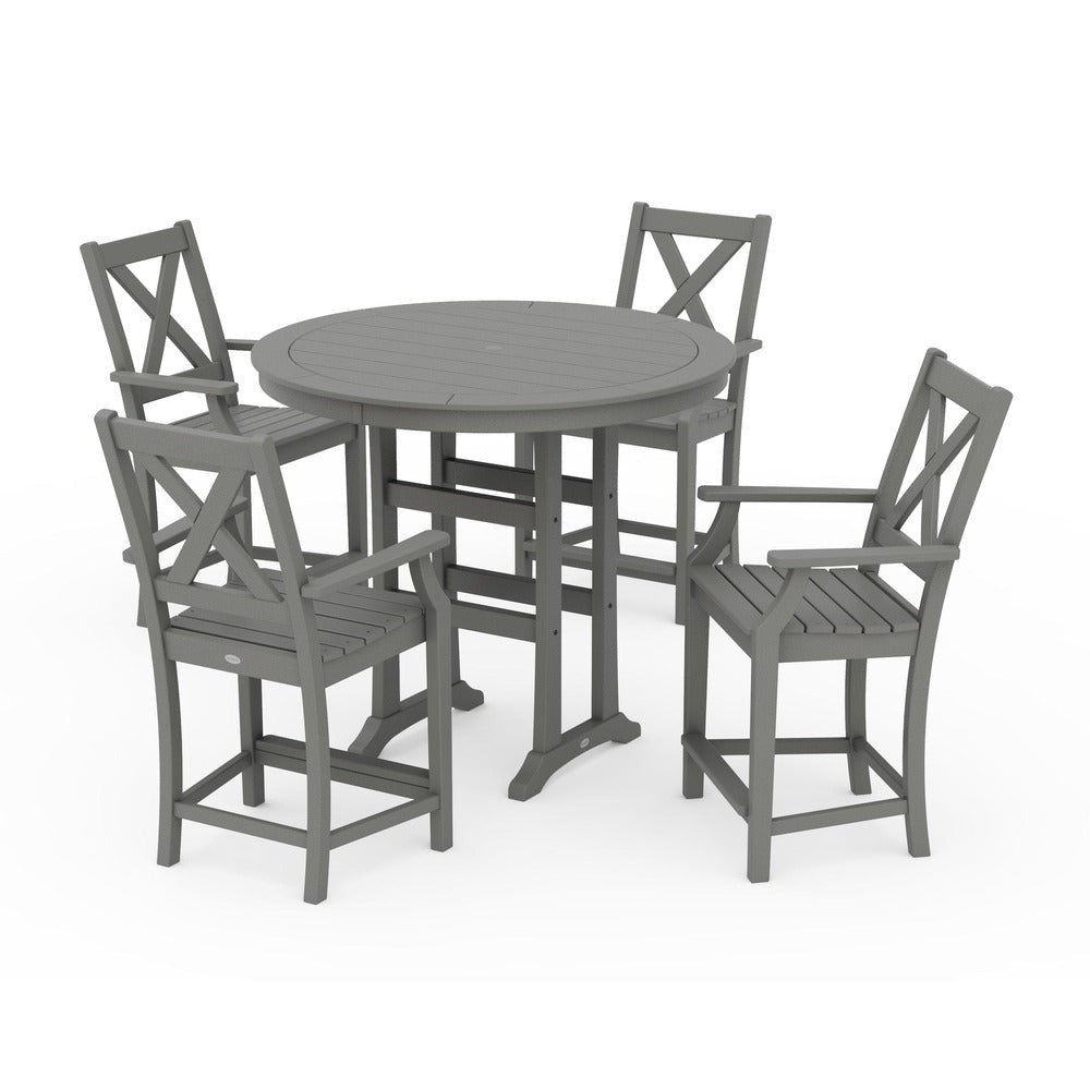 POLYWOOD® Braxton 5-Piece Nautical Trestle Arm Chair Counter Set PWS511-1 Dining Set POLYWOOD®