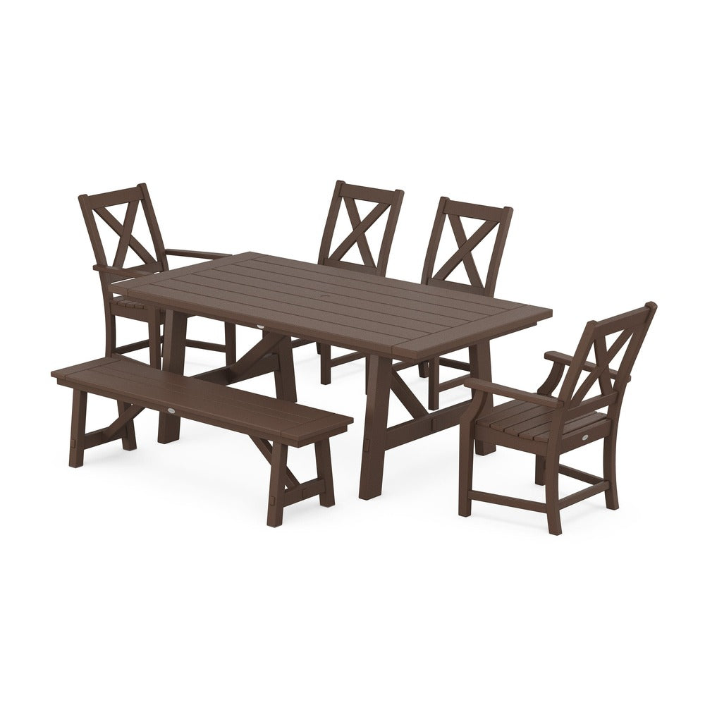 POLYWOOD® Braxton 6-Piece Rustic Farmhouse Dining Set With Trestle Legs PWS1071-1 Dining Set POLYWOOD®