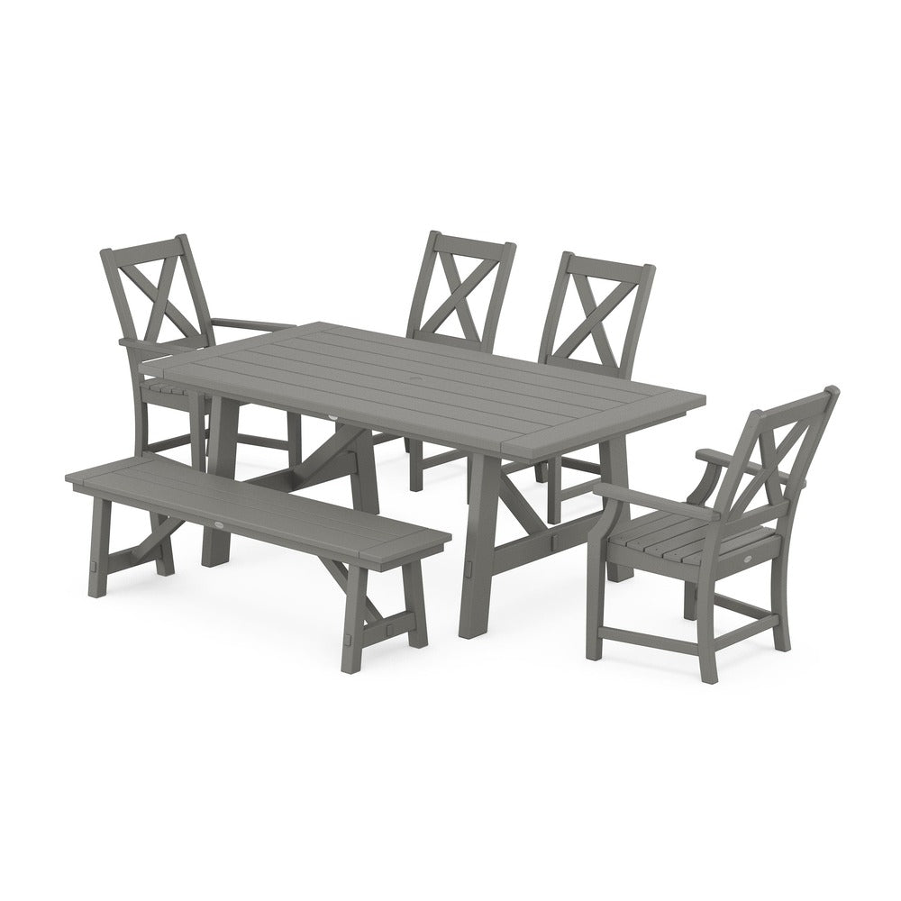 POLYWOOD® Braxton 6-Piece Rustic Farmhouse Dining Set With Trestle Legs PWS1071-1 Dining Set POLYWOOD®