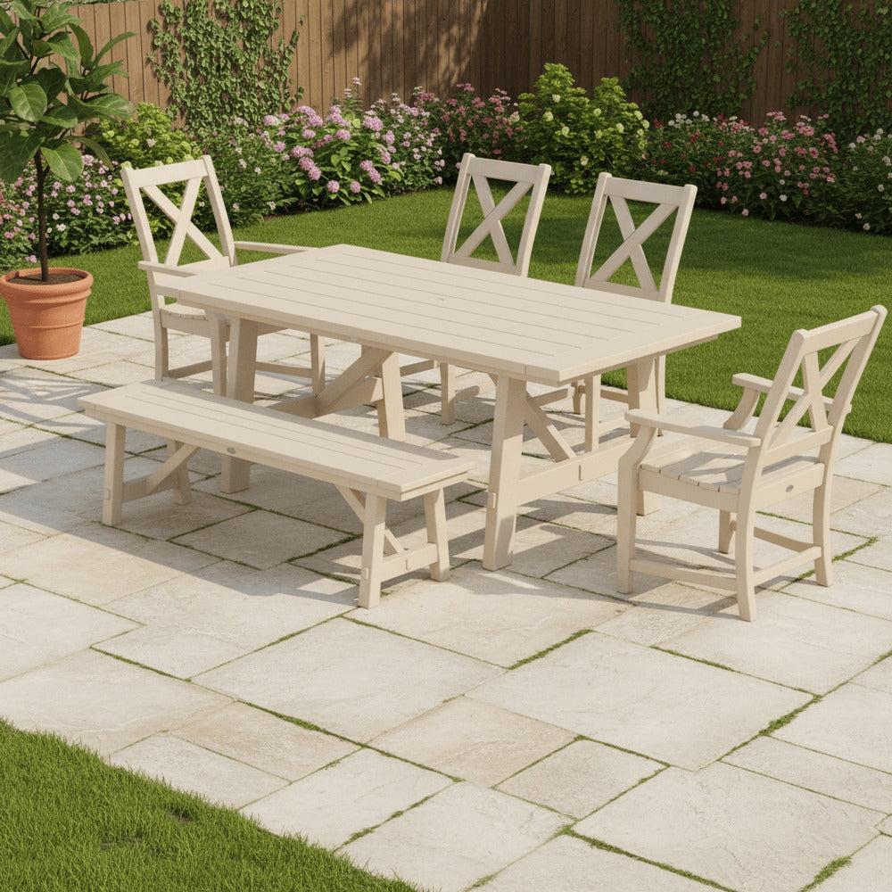 POLYWOOD® Braxton 6-Piece Rustic Farmhouse Dining Set With Trestle Legs PWS1071-1 Dining Set POLYWOOD®