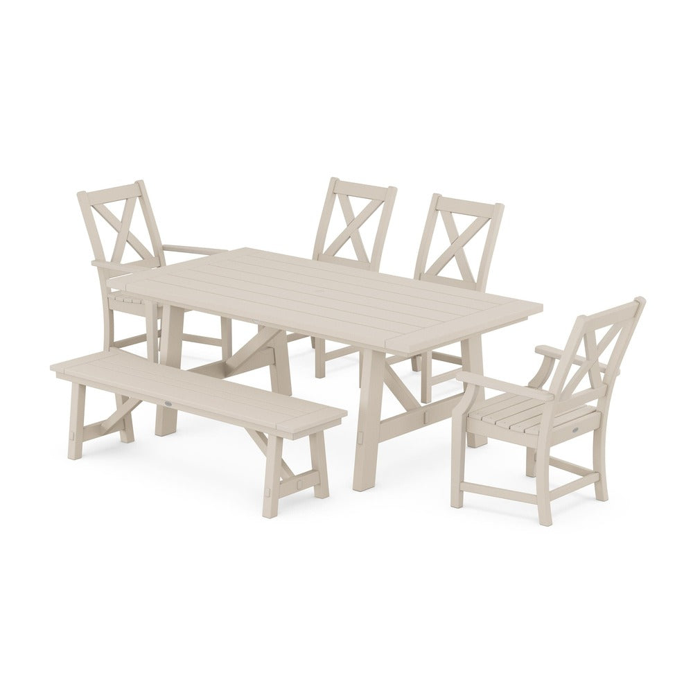 POLYWOOD® Braxton 6-Piece Rustic Farmhouse Dining Set With Trestle Legs PWS1071-1 Dining Set POLYWOOD®