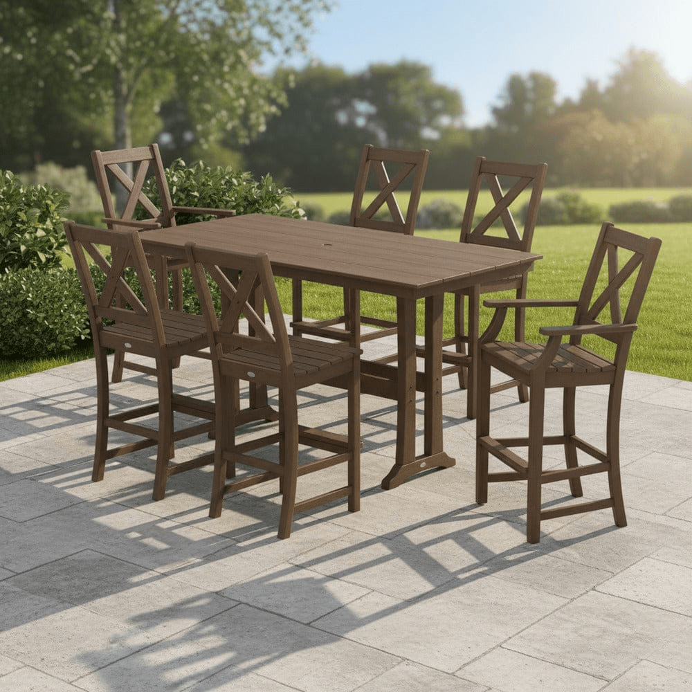 POLYWOOD® Braxton 7-Piece Farmhouse Trestle Bar Set PWS512-1 Dining Set POLYWOOD®