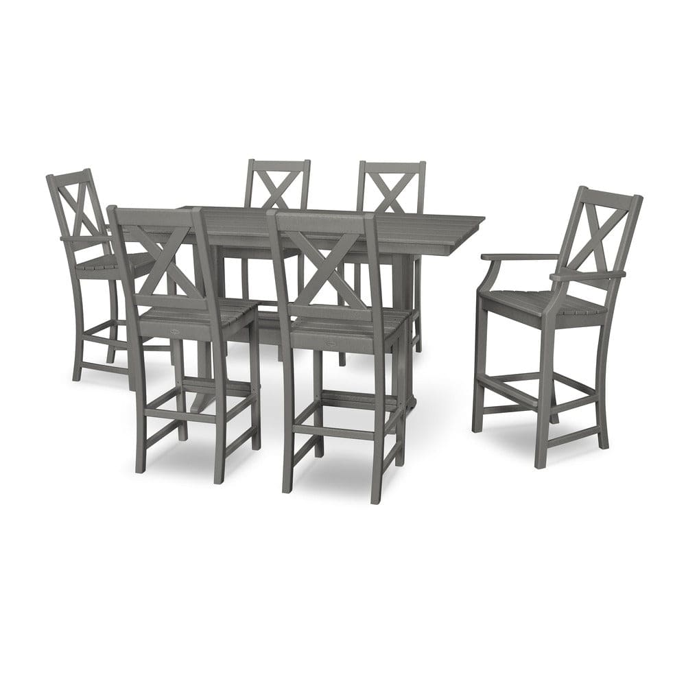 POLYWOOD® Braxton 7-Piece Farmhouse Trestle Bar Set PWS512-1 Dining Set POLYWOOD®