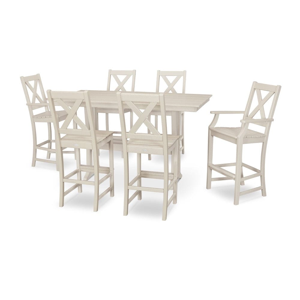 POLYWOOD® Braxton 7-Piece Farmhouse Trestle Bar Set PWS512-1 Dining Set POLYWOOD®