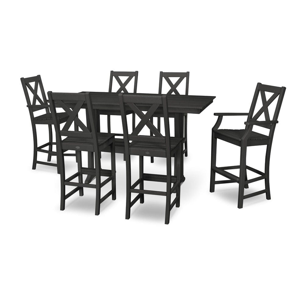POLYWOOD® Braxton 7-Piece Farmhouse Trestle Bar Set PWS512-1 Dining Set POLYWOOD®