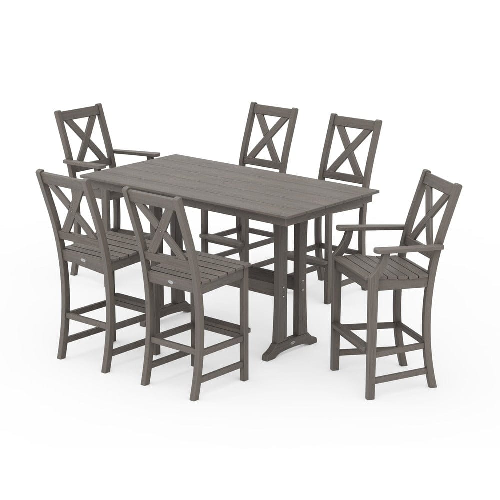POLYWOOD® Braxton 7-Piece Farmhouse Trestle Bar Set PWS512-1 Dining Set POLYWOOD®