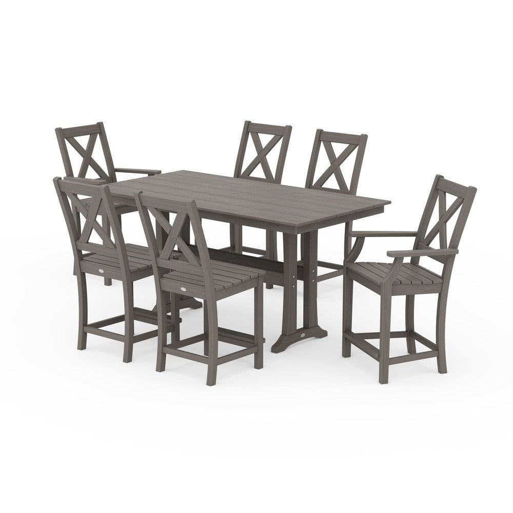 POLYWOOD® Braxton 7-Piece Farmhouse Trestle Counter Set PWS510-1 Dining Set POLYWOOD®