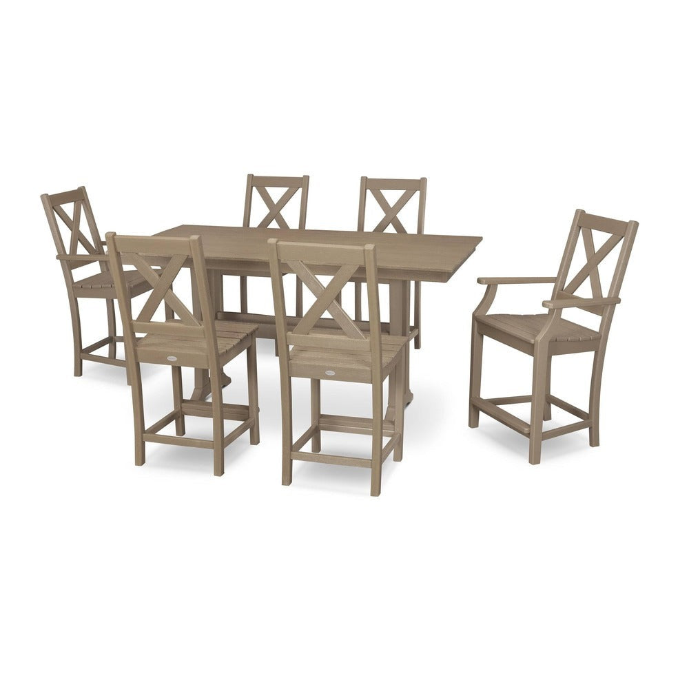 POLYWOOD® Braxton 7-Piece Farmhouse Trestle Counter Set PWS510-1 Dining Set POLYWOOD®