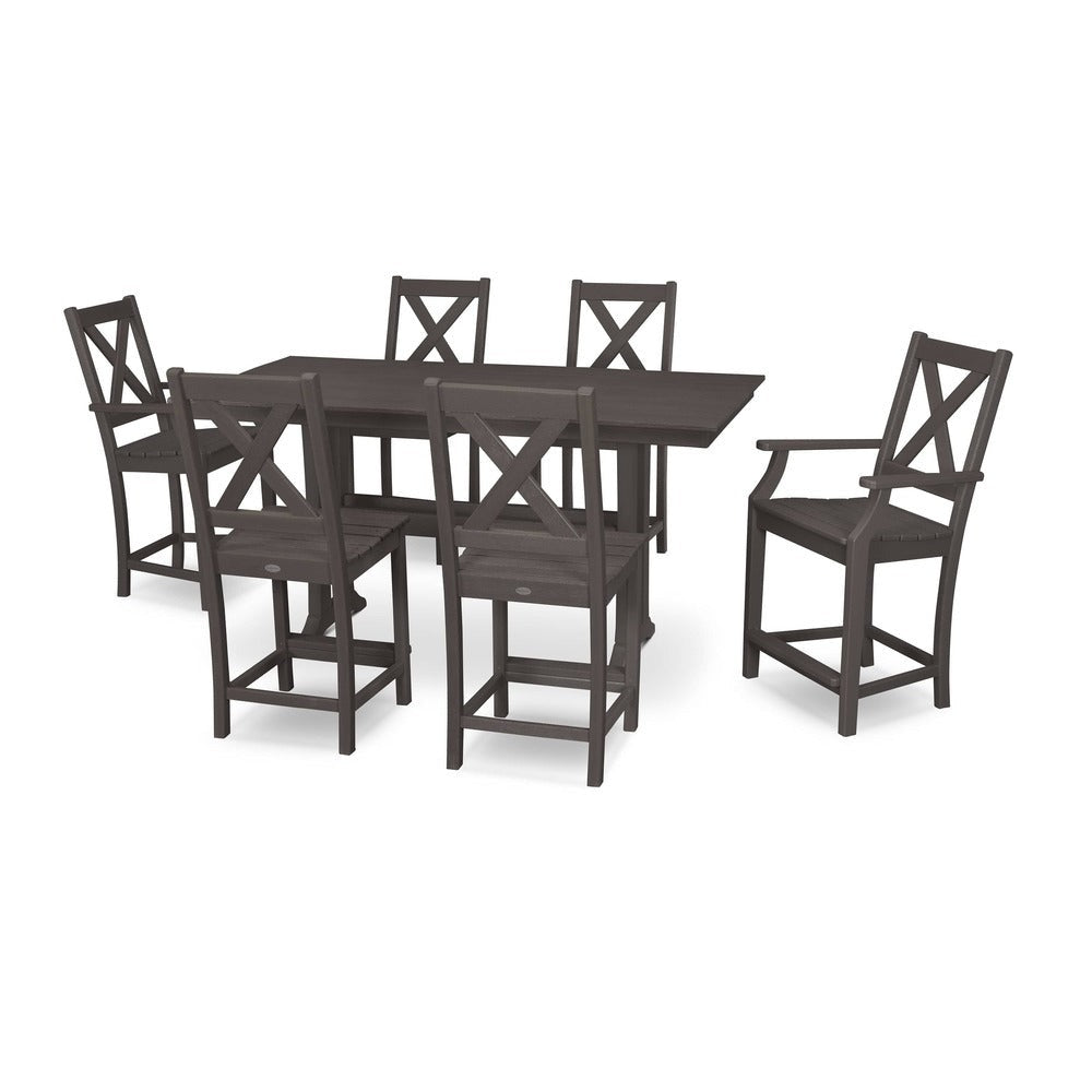POLYWOOD® Braxton 7-Piece Farmhouse Trestle Counter Set PWS510-1 Dining Set POLYWOOD®
