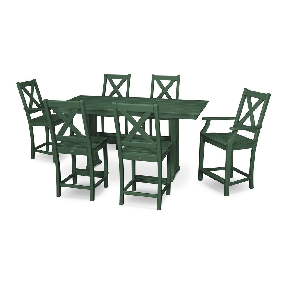 POLYWOOD® Braxton 7-Piece Farmhouse Trestle Counter Set PWS510-1 Dining Set POLYWOOD®