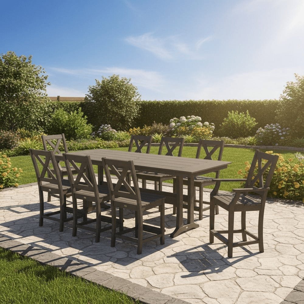 POLYWOOD® Braxton 9-Piece Farmhouse Counter Set with Trestle Legs PWS1895-1 Dining Set POLYWOOD®