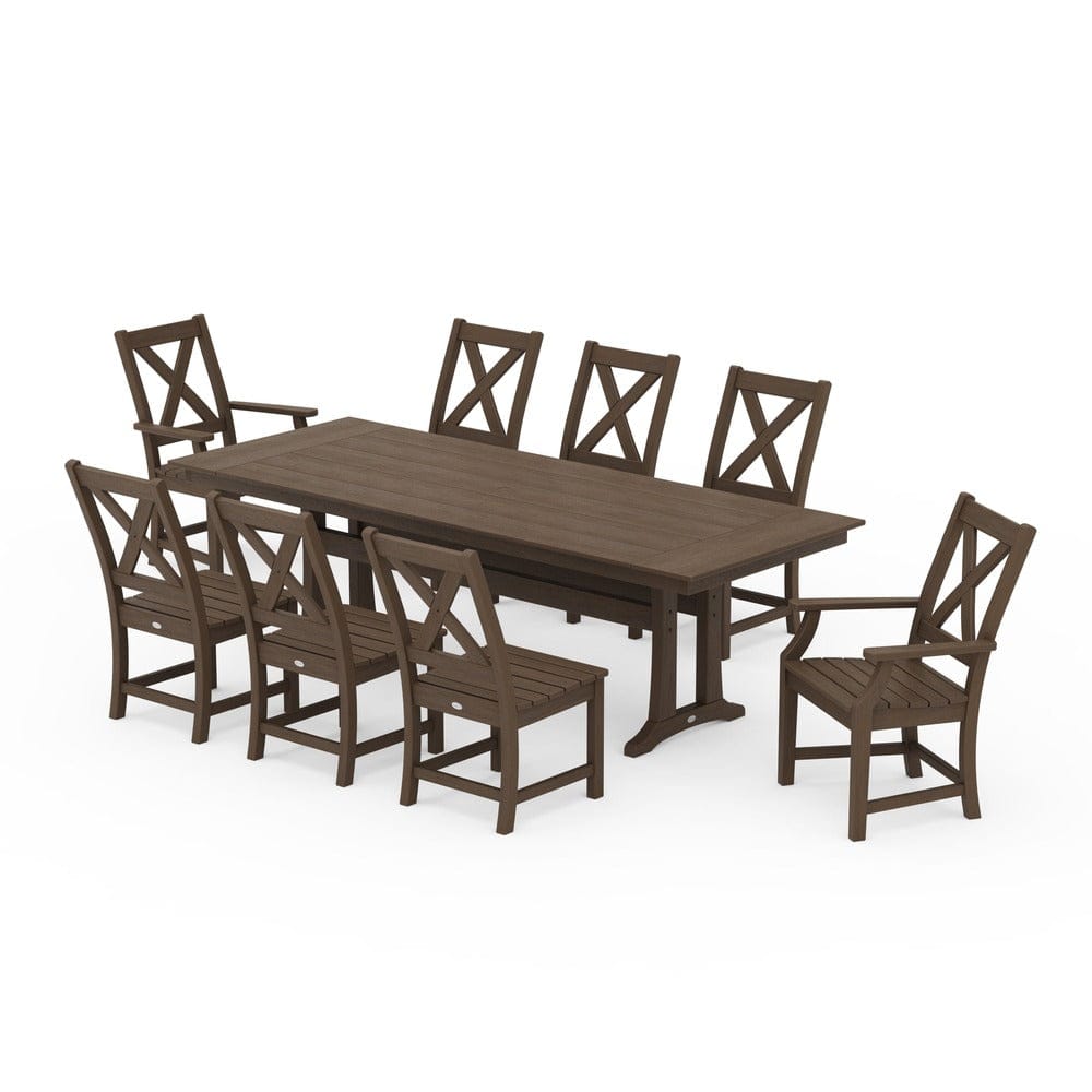 POLYWOOD® Braxton 9-Piece Farmhouse Dining Set with Trestle Legs PWS1433-1 Dining Set POLYWOOD®