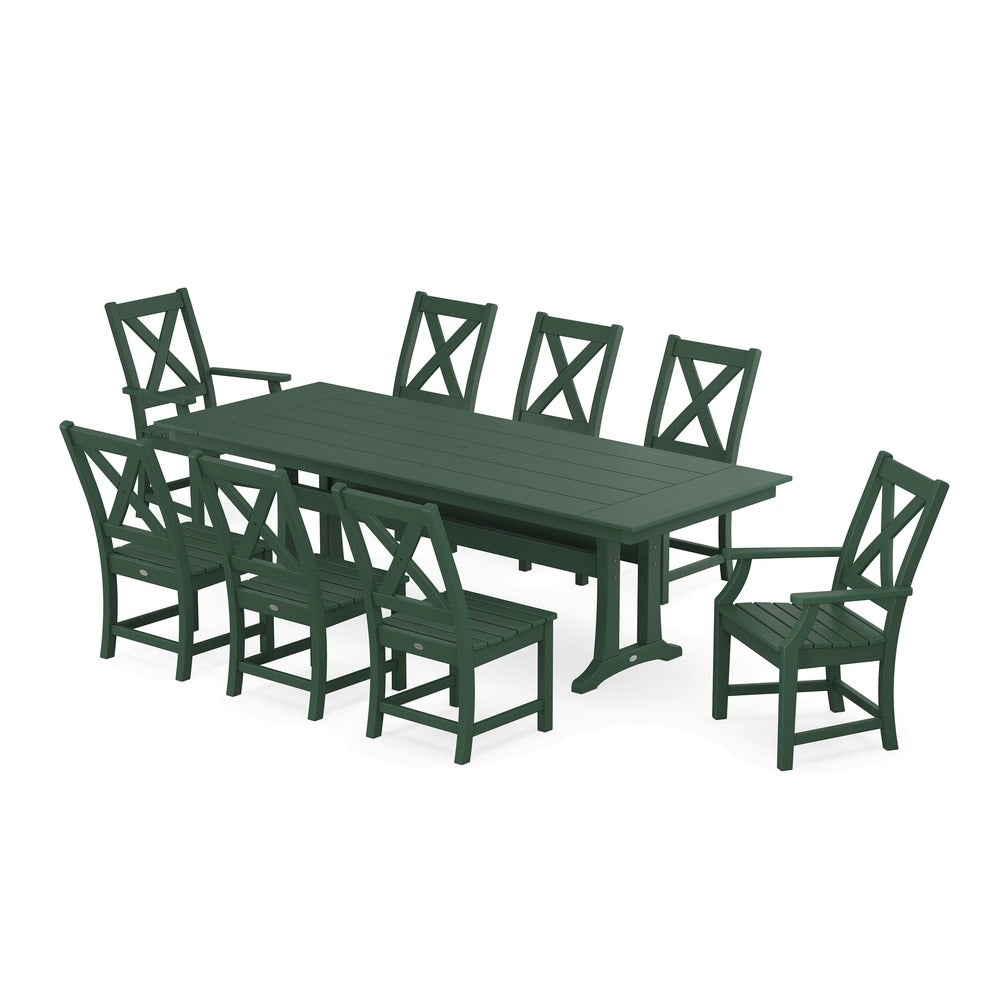 POLYWOOD® Braxton 9-Piece Farmhouse Dining Set with Trestle Legs PWS1433-1 Dining Set POLYWOOD®