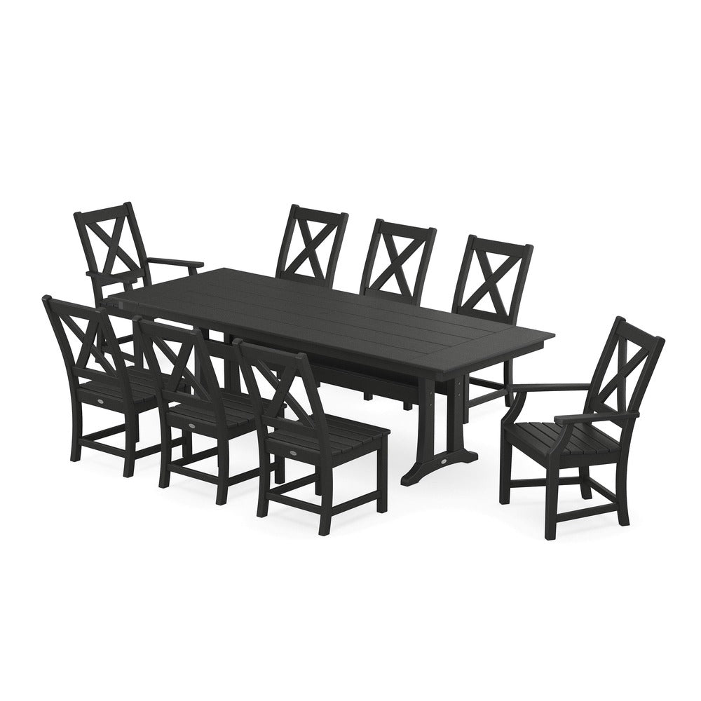 POLYWOOD® Braxton 9-Piece Farmhouse Dining Set with Trestle Legs PWS1433-1 Dining Set POLYWOOD®