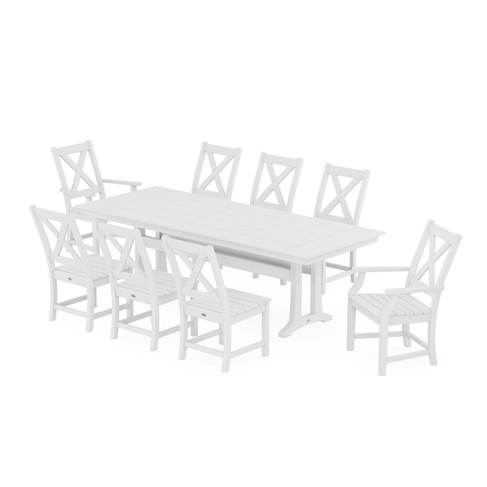 POLYWOOD® Braxton 9-Piece Farmhouse Dining Set with Trestle Legs PWS1433-1 Dining Set POLYWOOD®